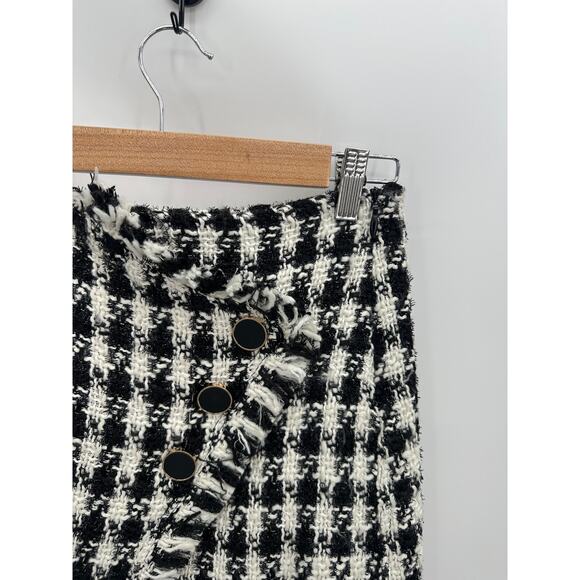 Anthropologie J.O.A Black White Tweed Mini Wrap Skirt Womens Size Small NWT - Picture 5 of 10